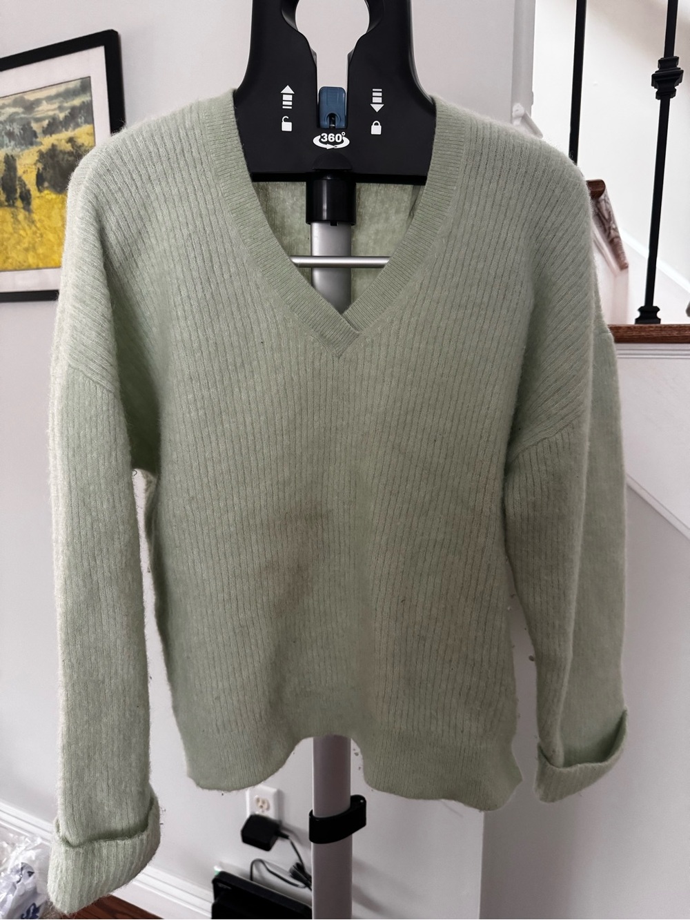 & Other Stories Pale Sage V-Neck Ribbed Sweater Size XS